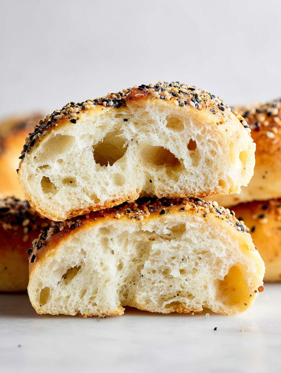 A bagel with sesame seeds on top.