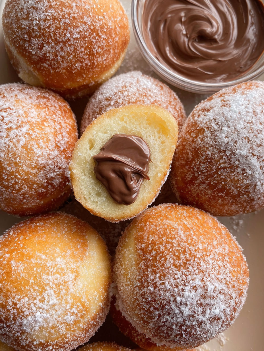 A plate of Italian donuts with chocolate sauce.