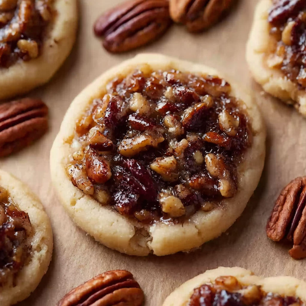 A close up of pecan pie cookies.