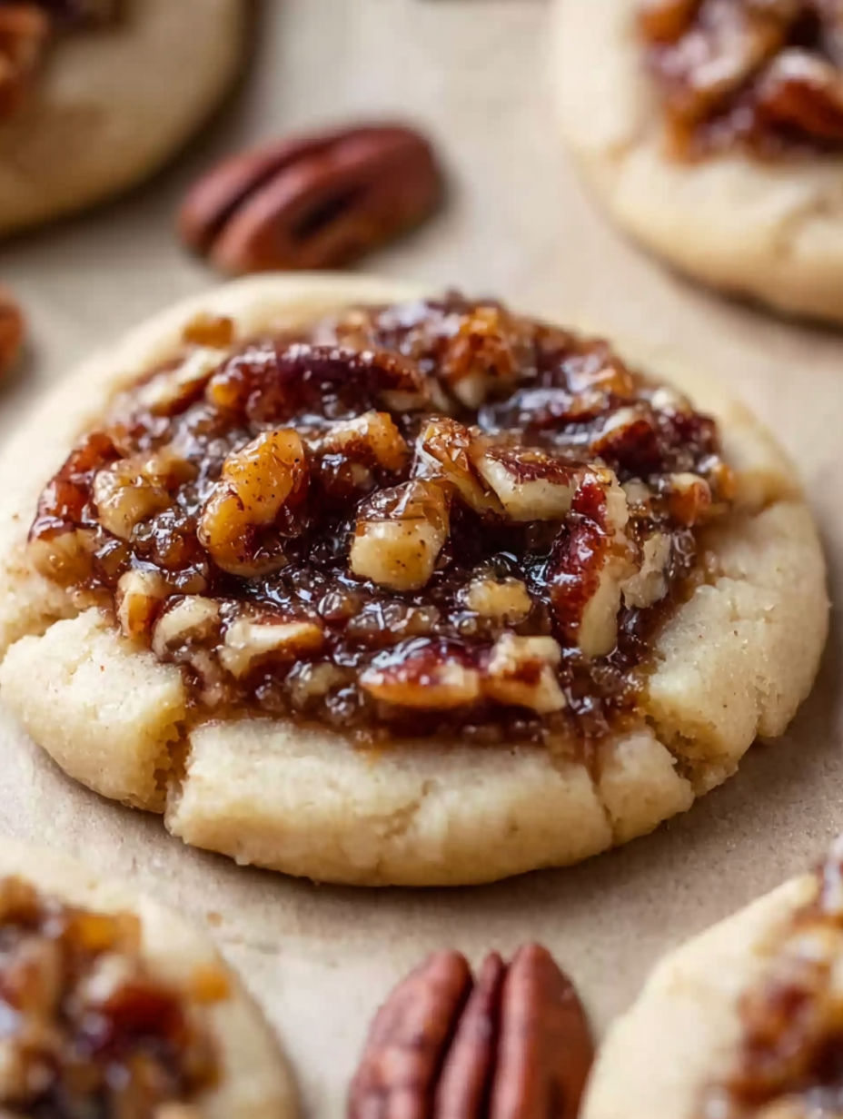 A close up of a pecan pie cookie.