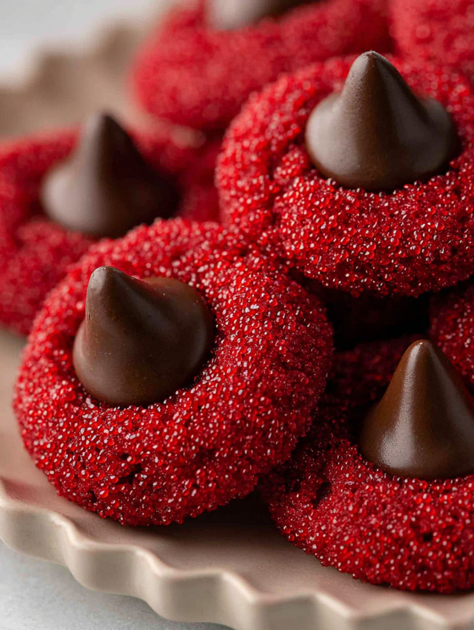 Red and brown cookies with chocolate chips.