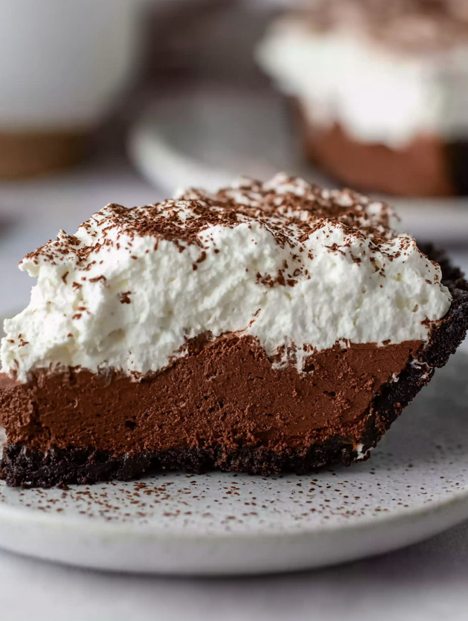 A slice of chocolate cake with white frosting.