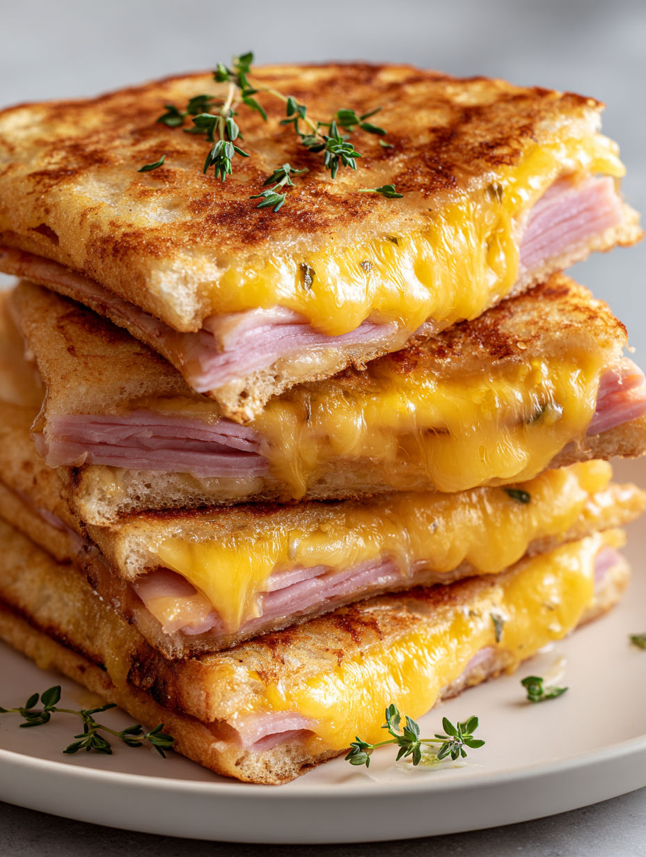 A stack of grilled cheese sandwiches.
