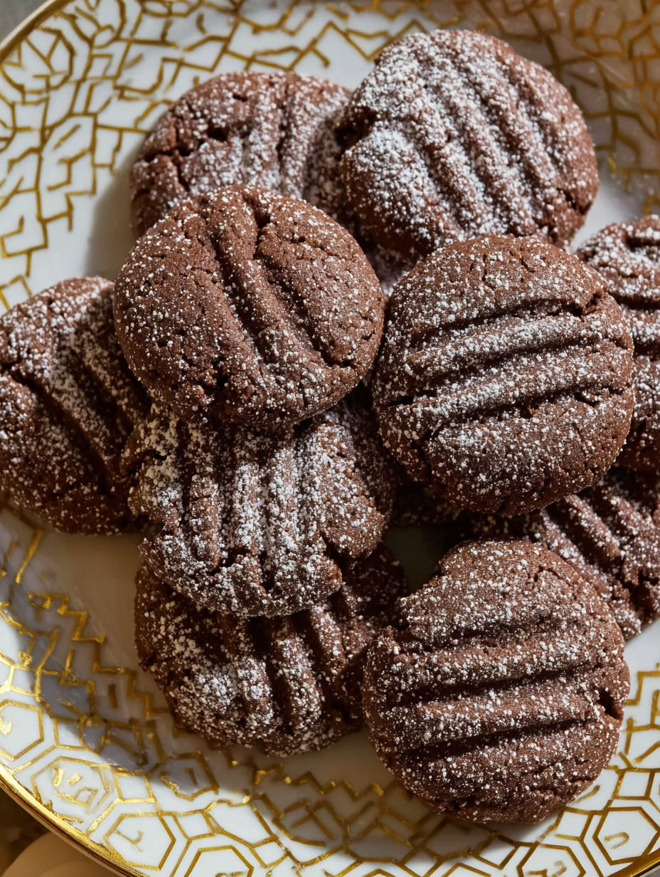 A plate of Zarte Schoko Pudding Plätzchen cookies.