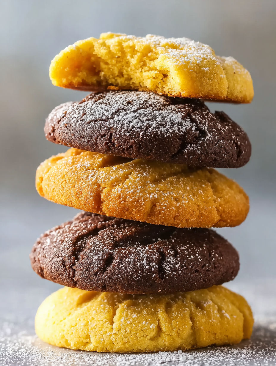 A stack of cookies with powdered sugar on top.