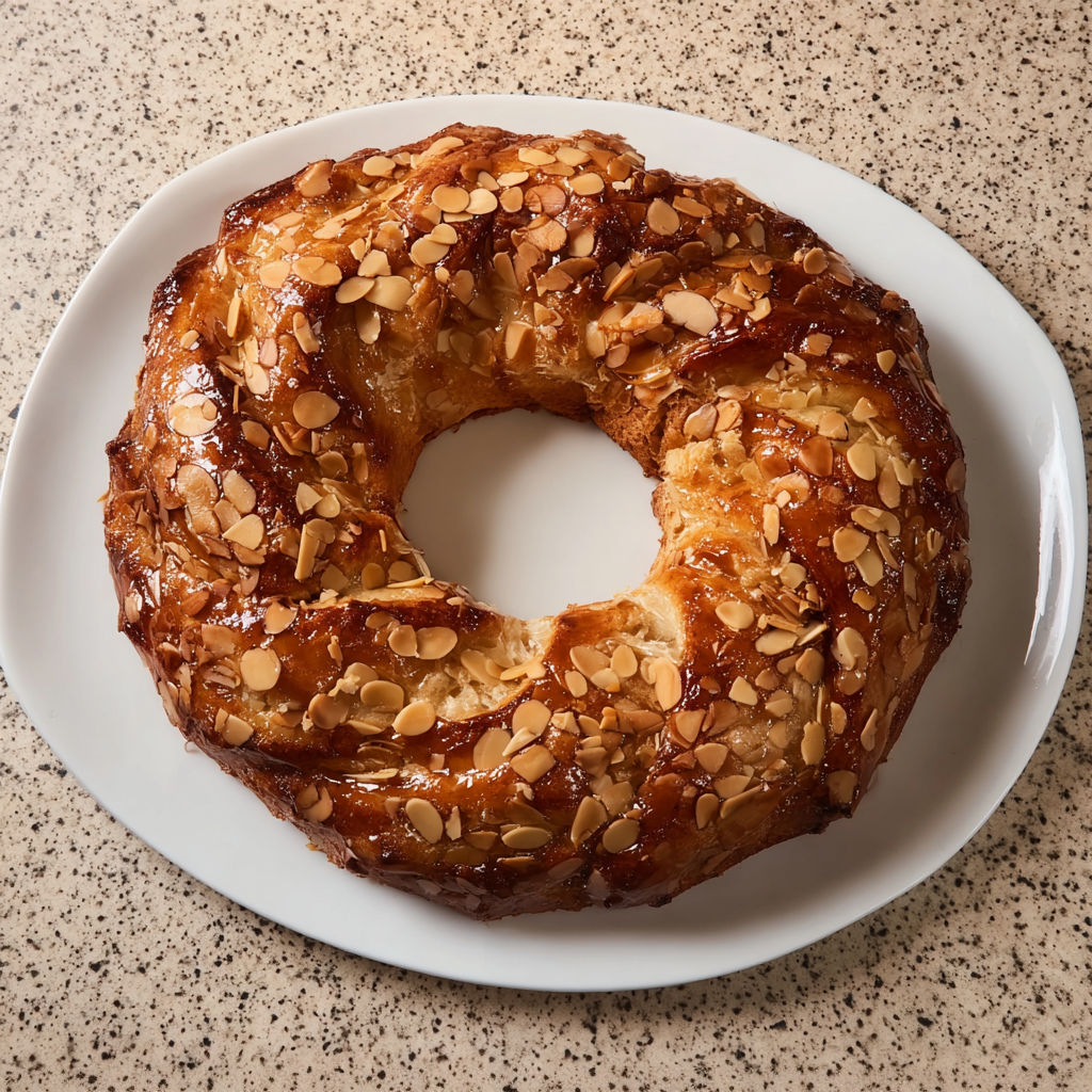 A Mandel-Kringle on a white plate.
