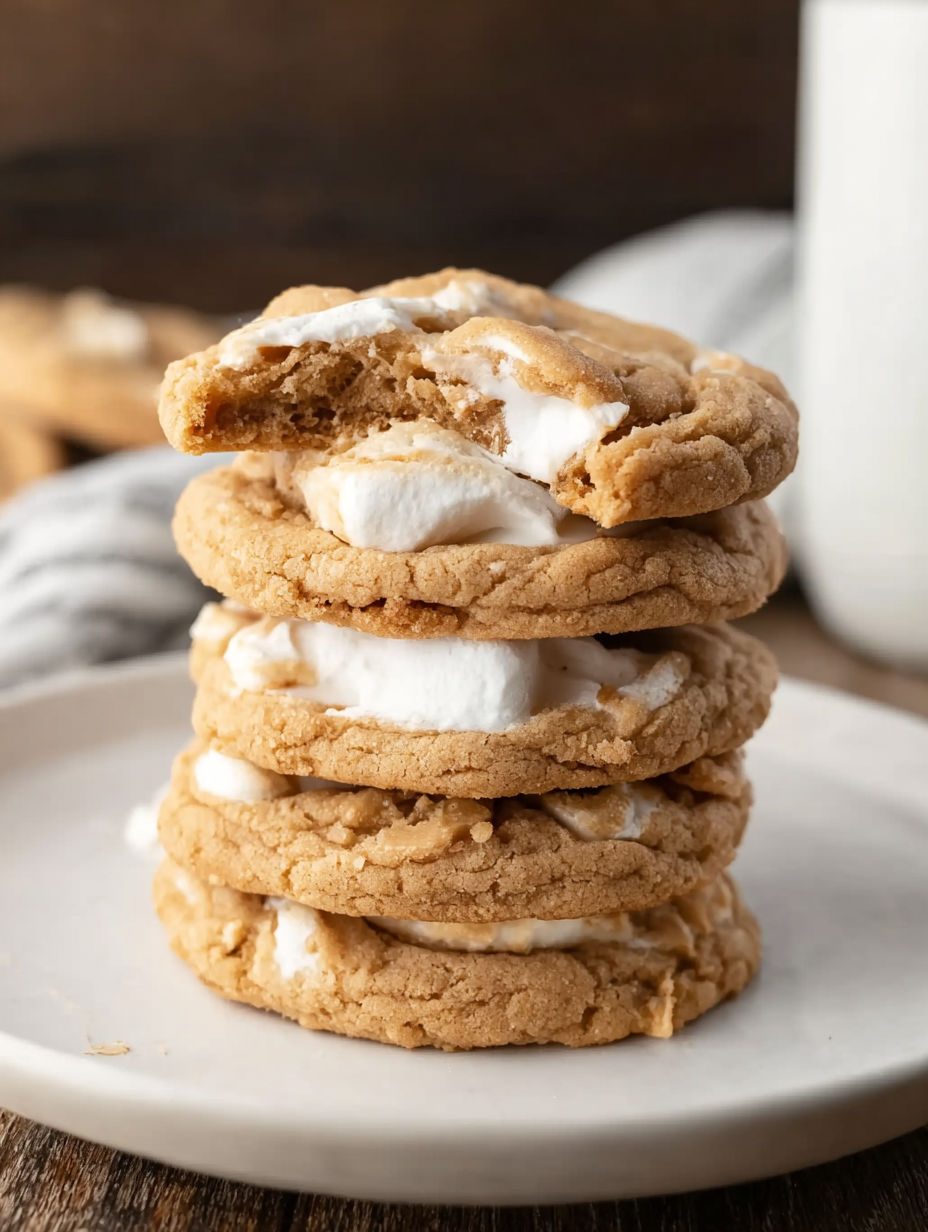 Fluffy cookies with white icing and marshmallows.