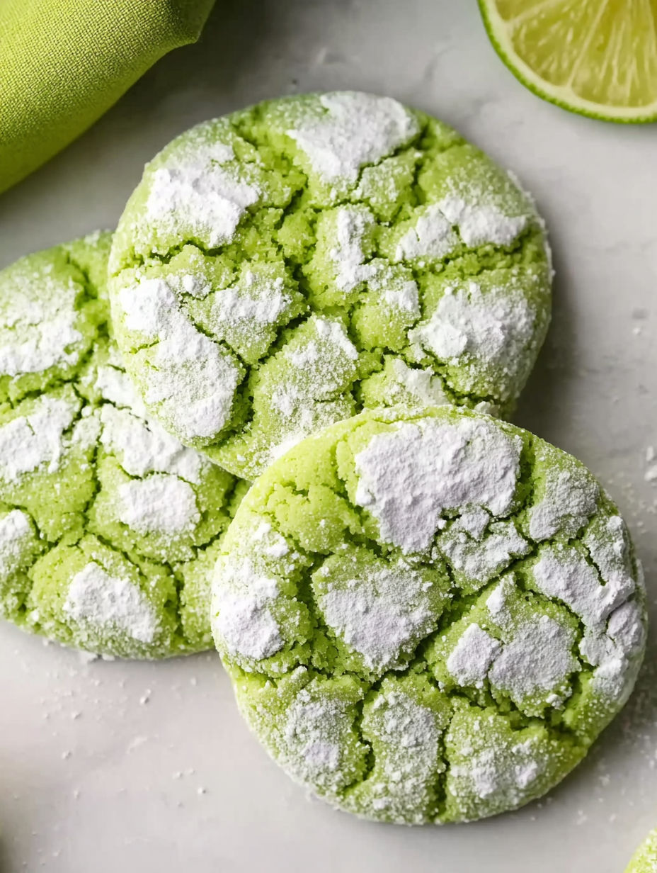 Two green cookies with white powder on top.