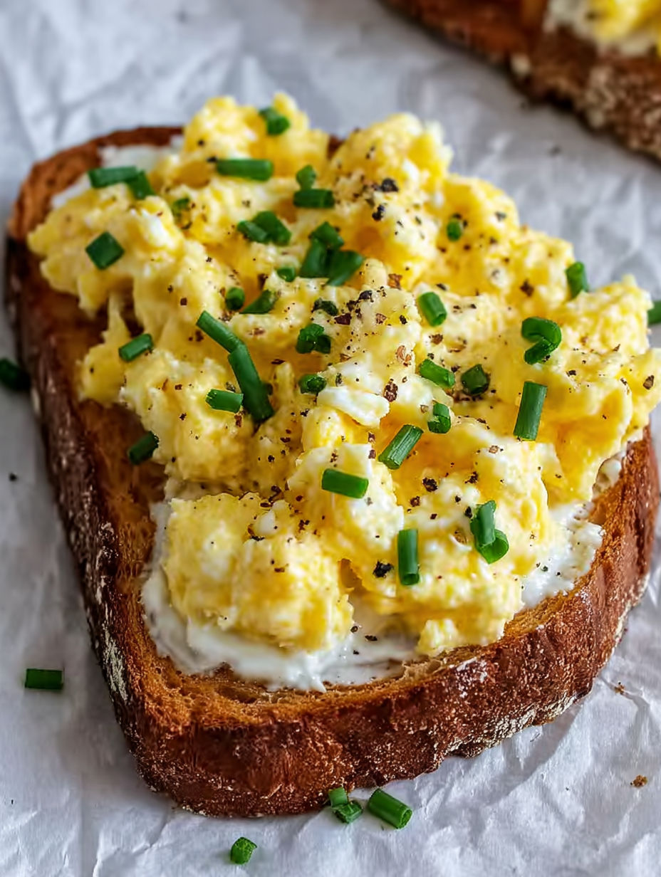 Toast with eggs and herbs.
