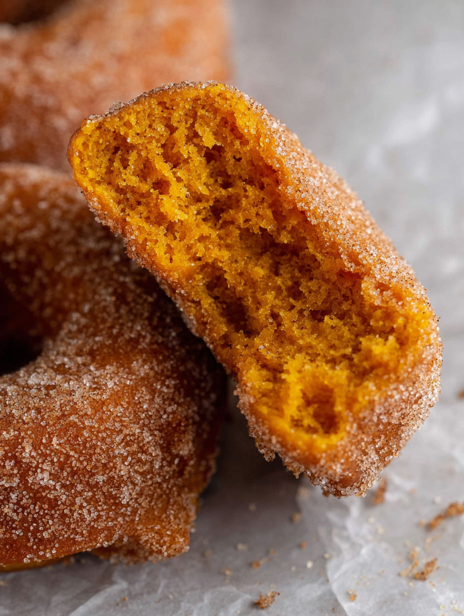 A pumpkin spice donut with a hole in it.