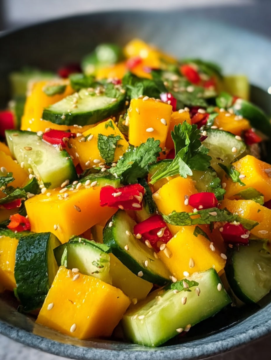 A bowl of Thai-Mango-Gurken-Salat.