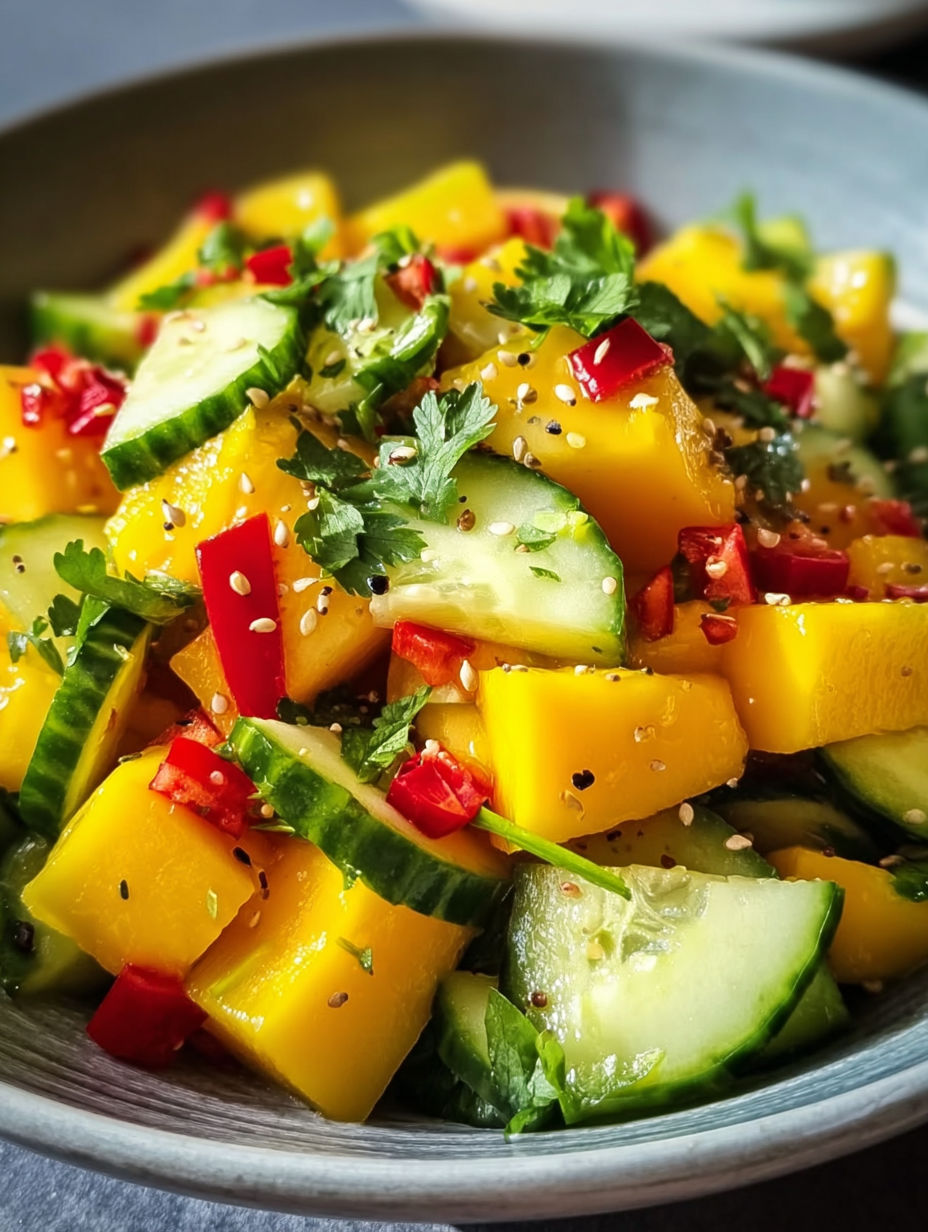 A bowl of Thai-Mango-Gurken-Salat.