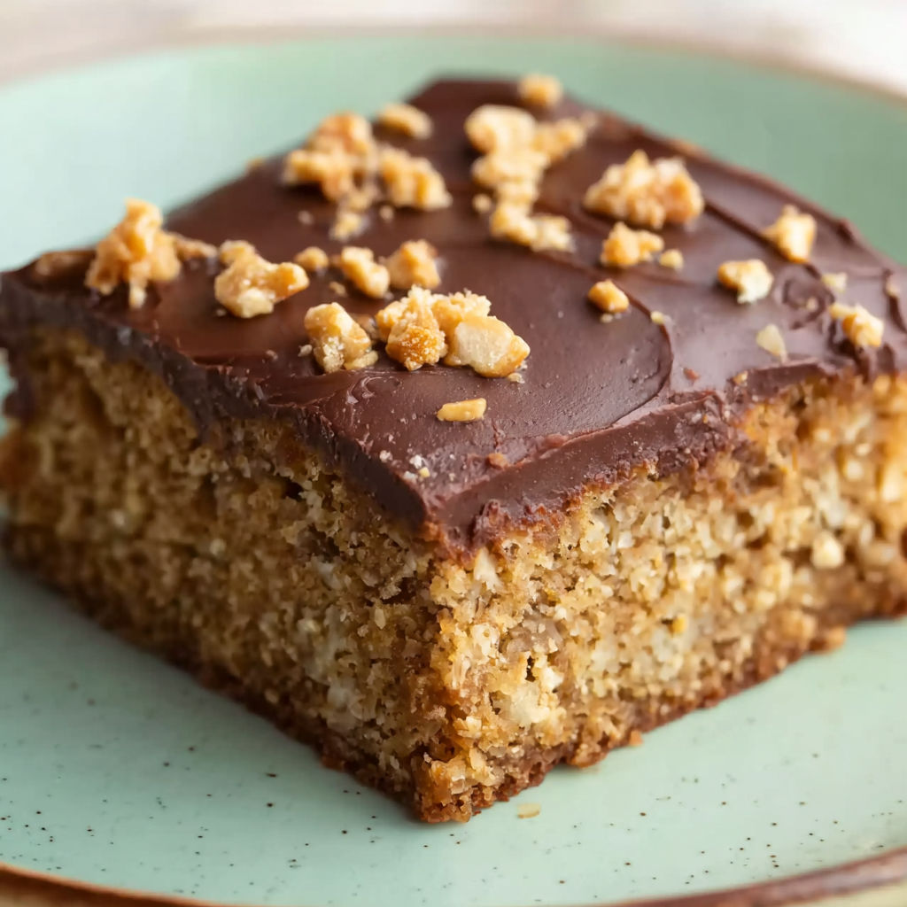 A slice of Nusskuchen on a plate.
