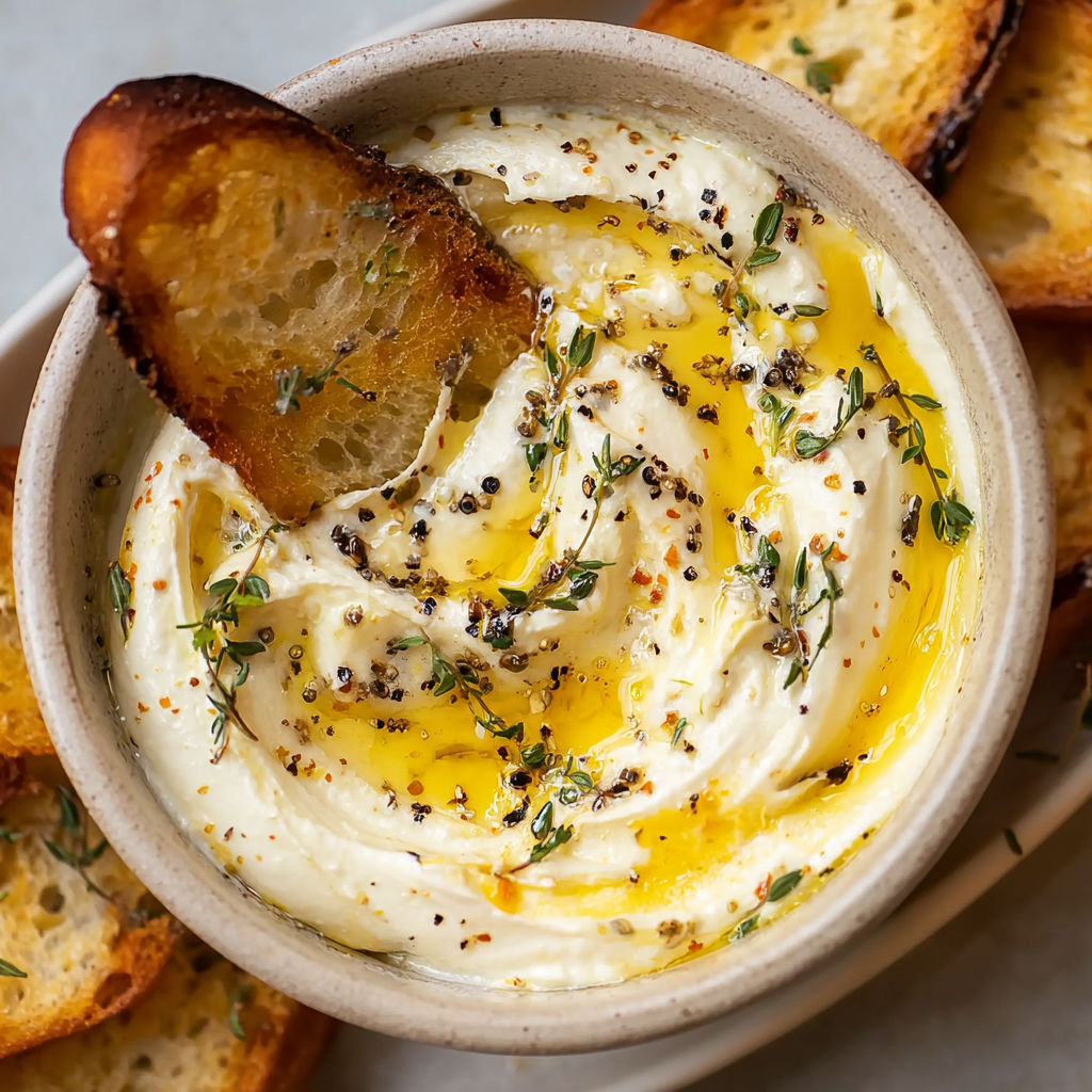 A bowl of whipped ricotta with bread.