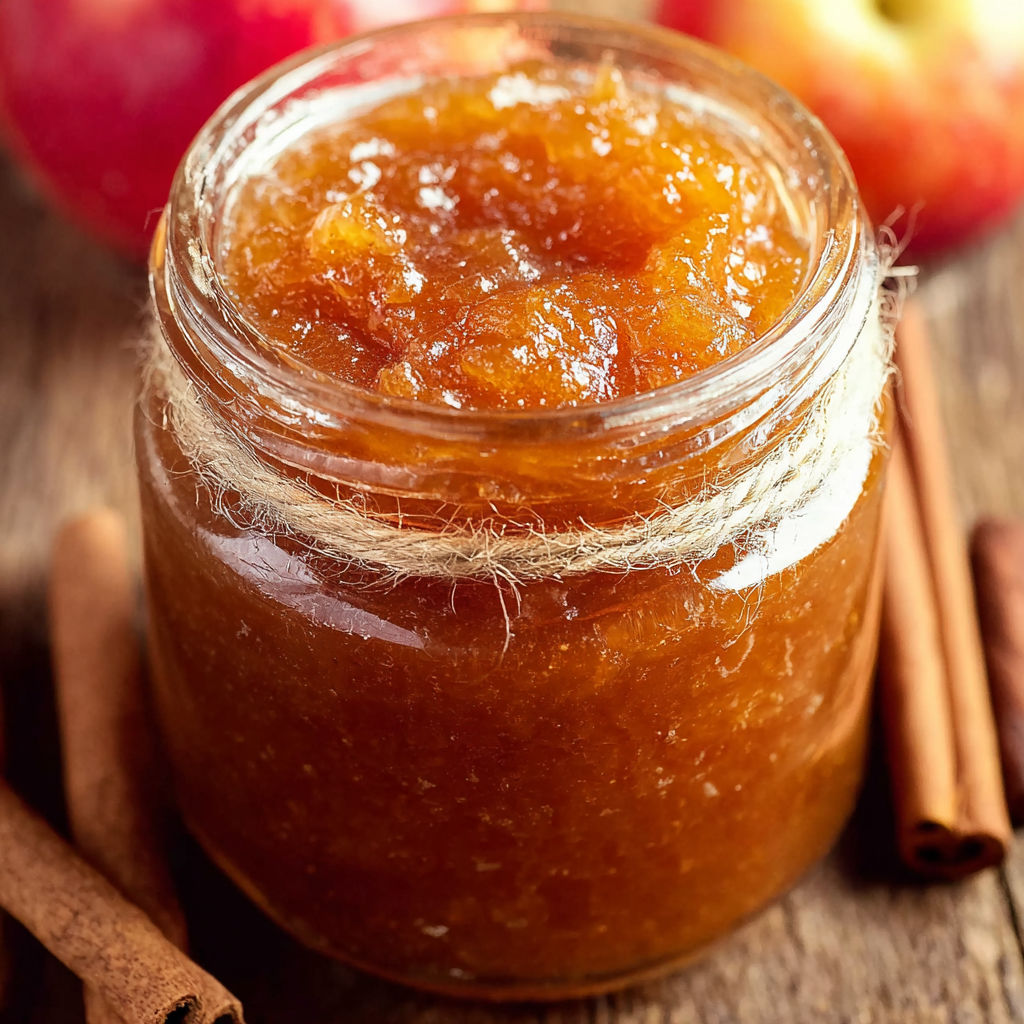 A jar of Karamell-Apfel-Marmelade.