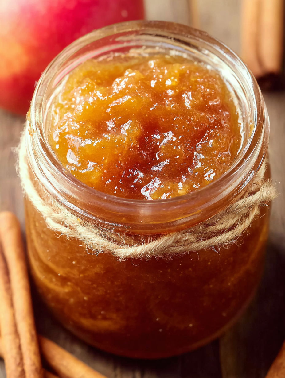 A jar of Karamell-Apfel-Marmelade.