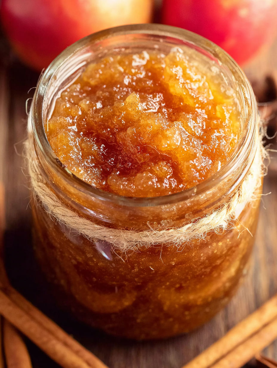 A jar of Karamell-Apfel-Marmelade.