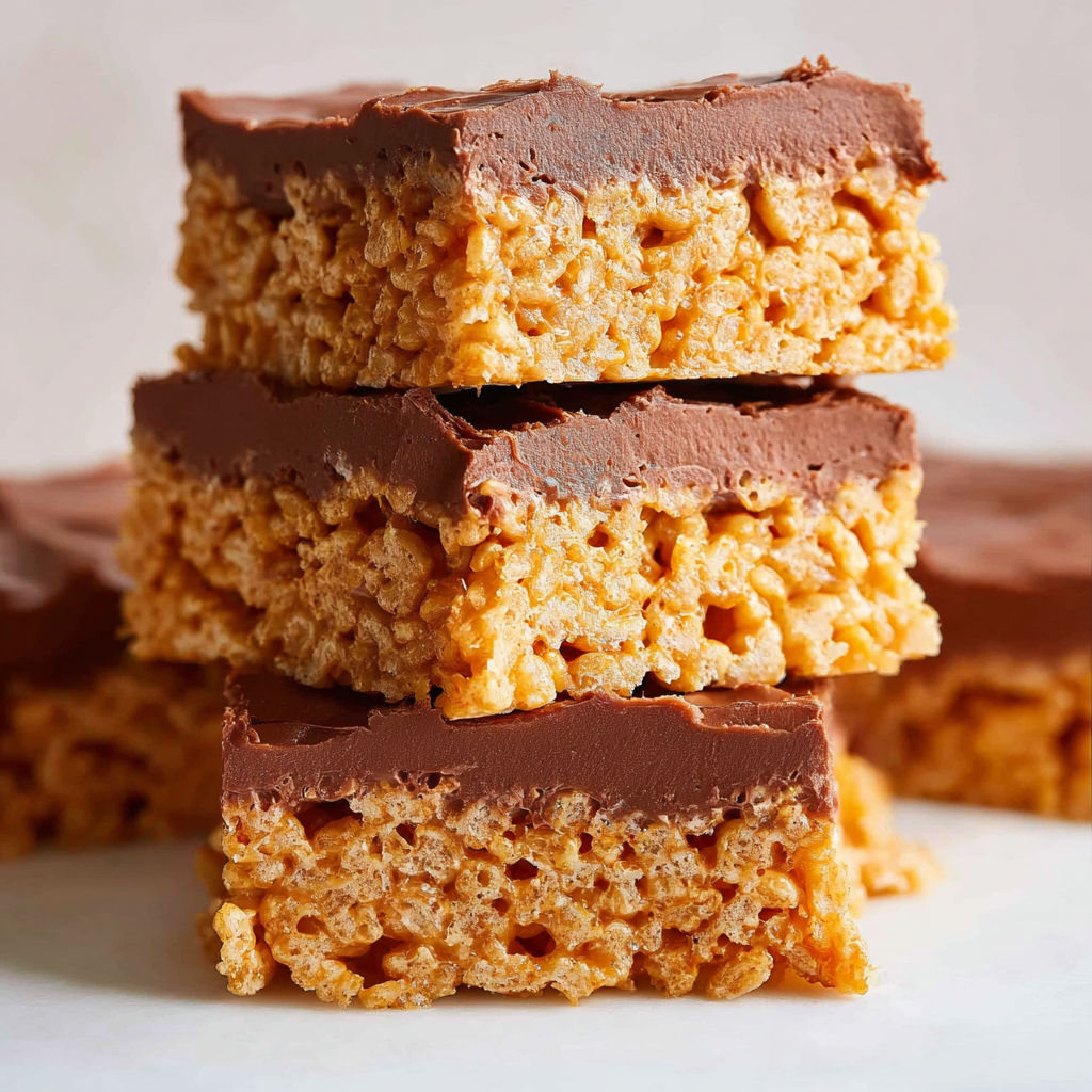 A stack of chocolate covered scotcharoos.