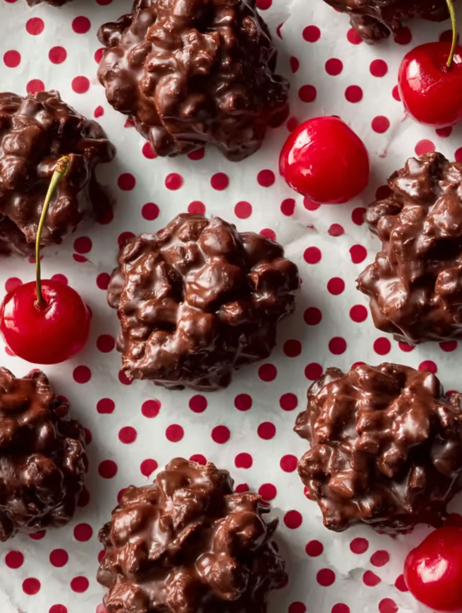 A close up of chocolate covered cherries.