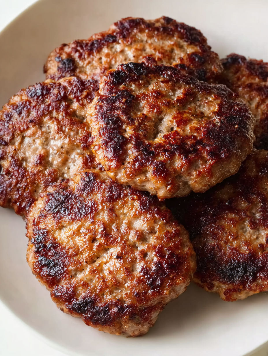 Turkey breakfast sausage patties on a plate.