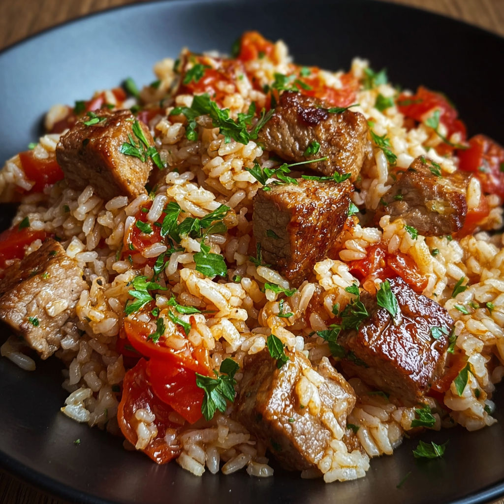 A bowl of rice with meat on top.