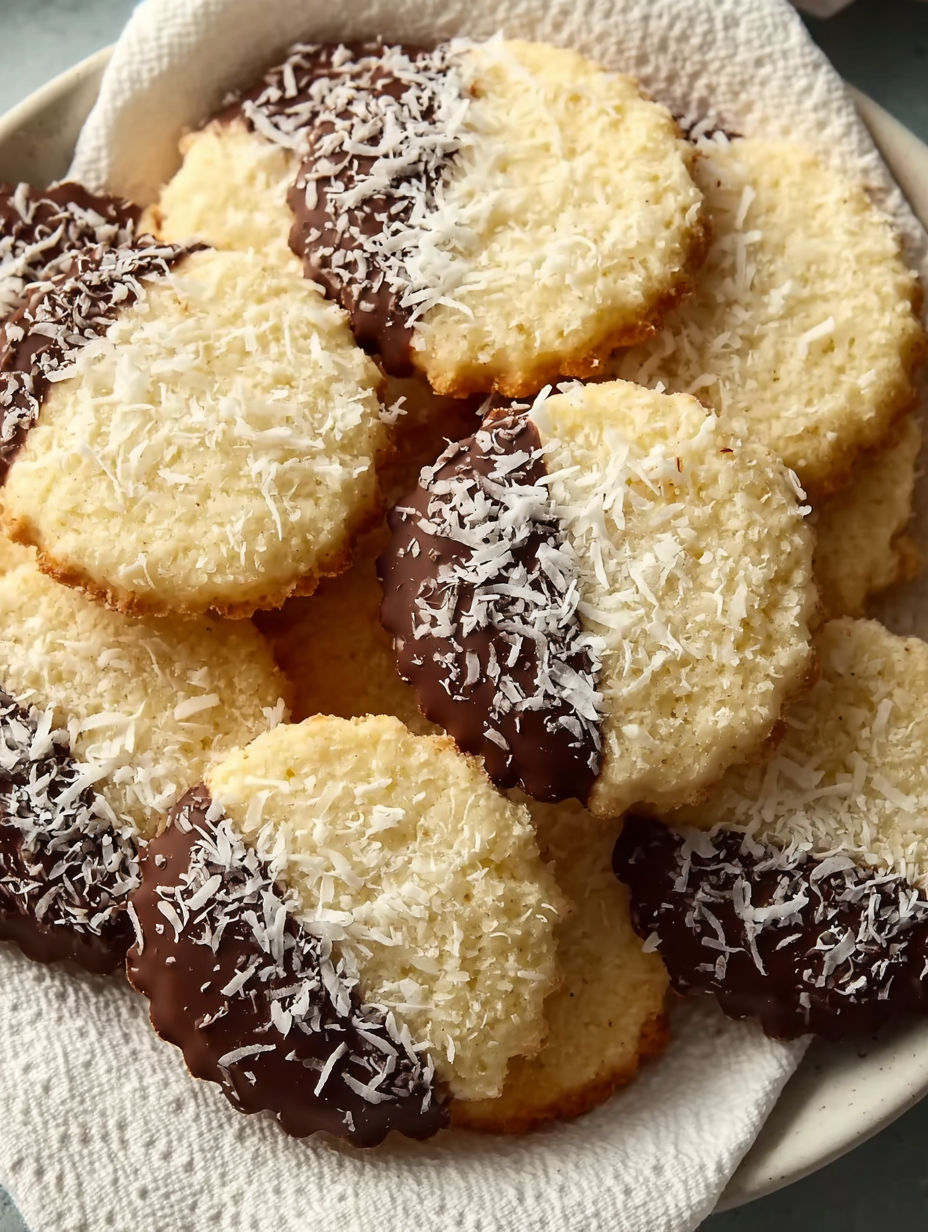 A plate of cookies with coconut on top.