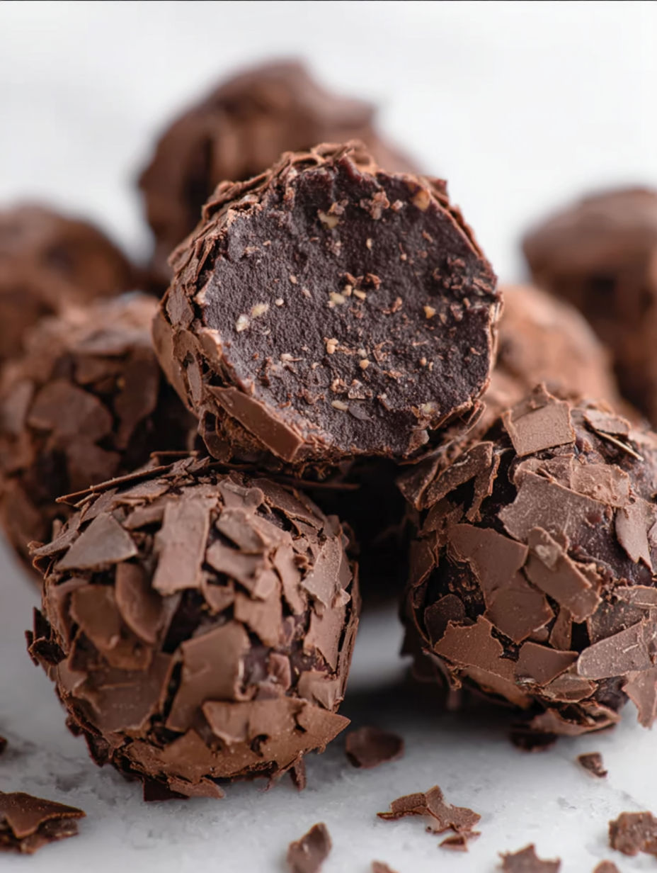 Chocolate balls with nuts on top.