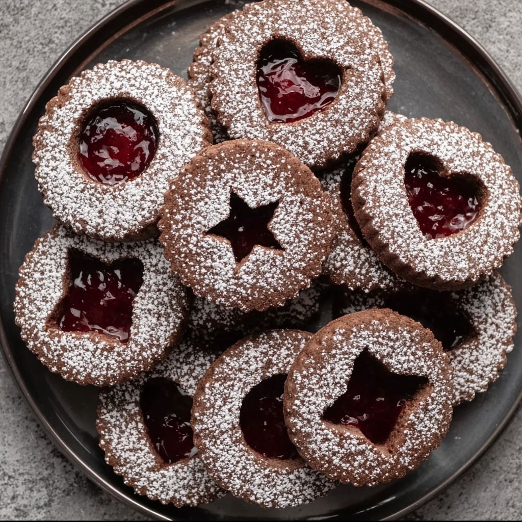 A plate of Zarte Linzer Plätzchen.