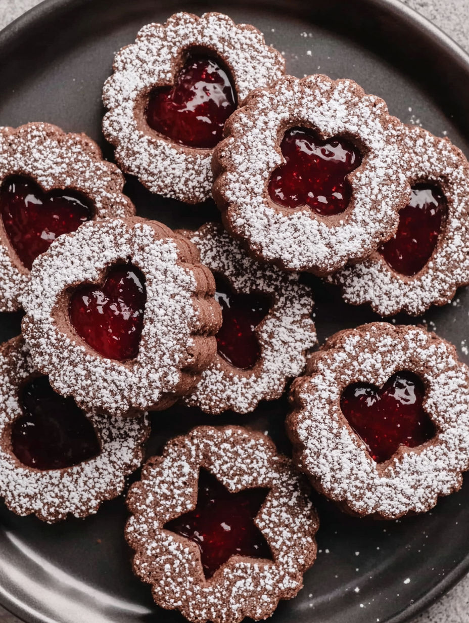 A plate of Zarte Linzer Plätzchen.