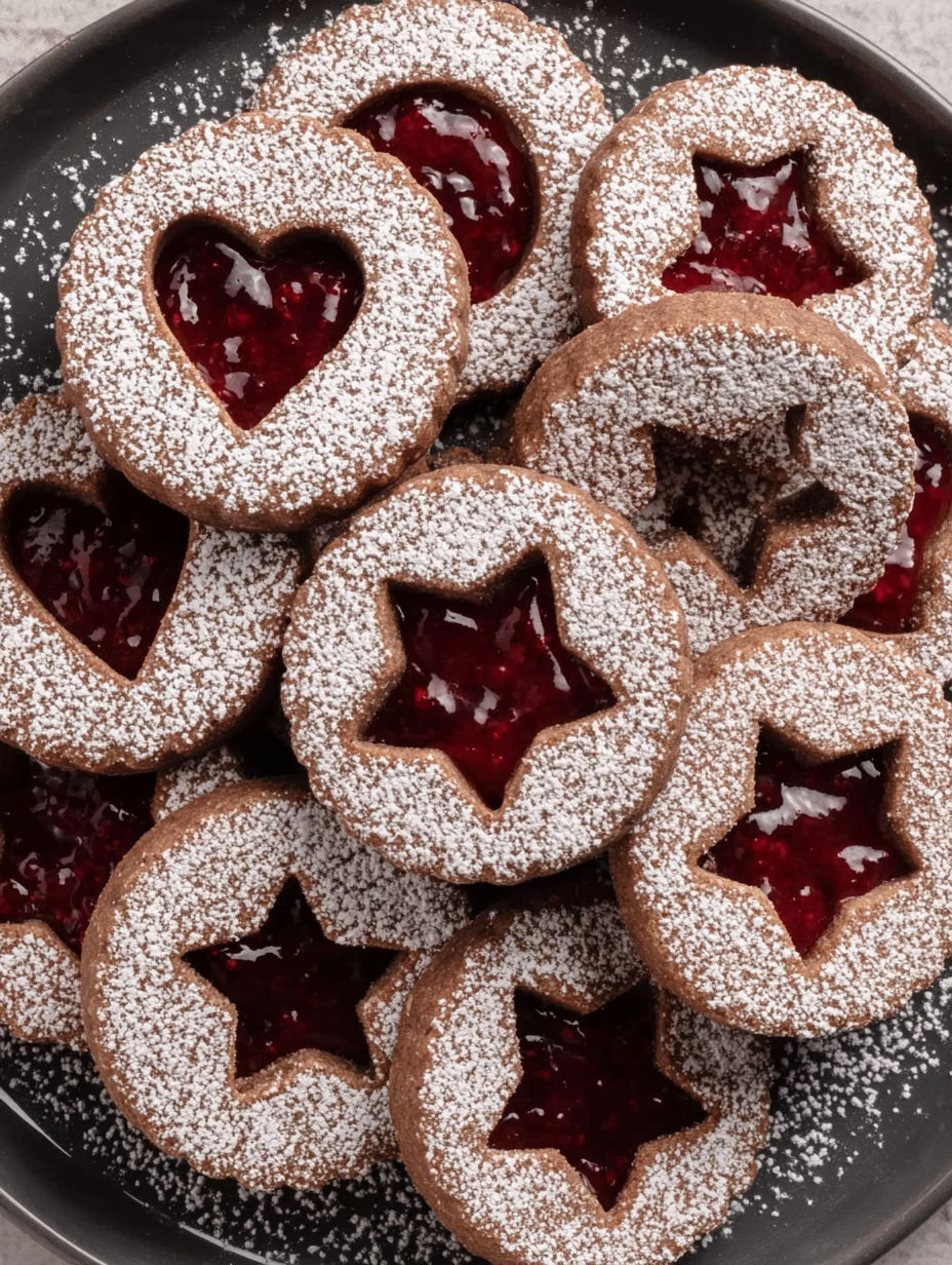 A plate of Zarte Linzer Plätzchen.
