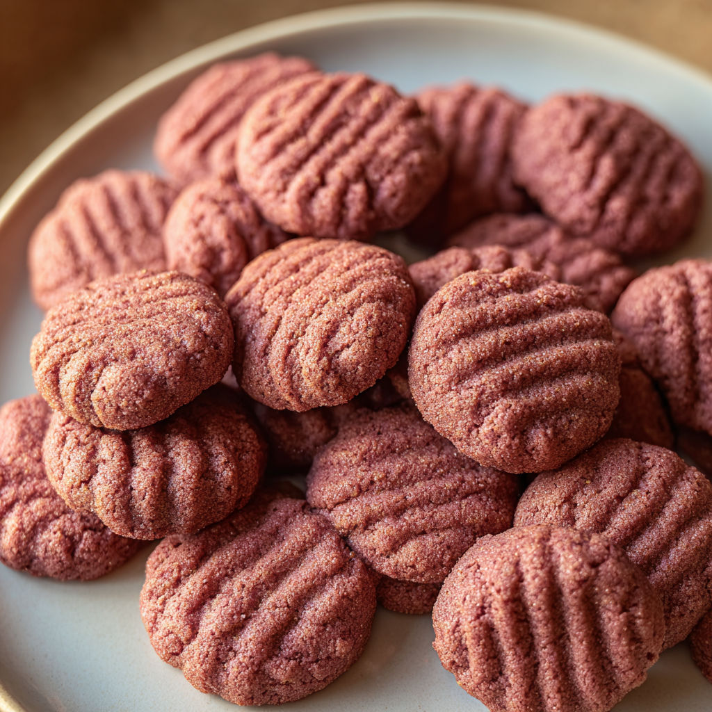A plate of red cookies.