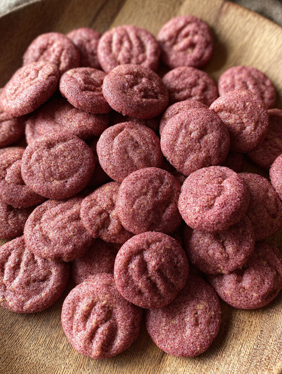 A bowl full of red Erdbeer-Kiwi Baby-Puffs.