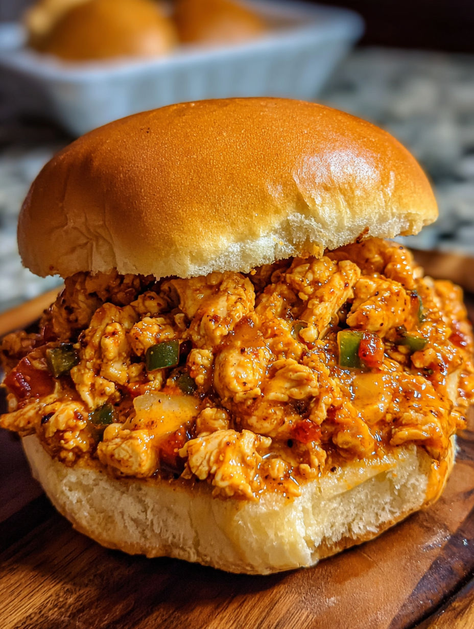 A sandwich with Cajun chicken sloppy joes.