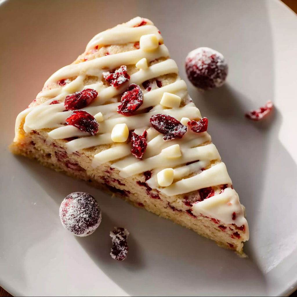 A slice of cranberry bliss bar with white icing.