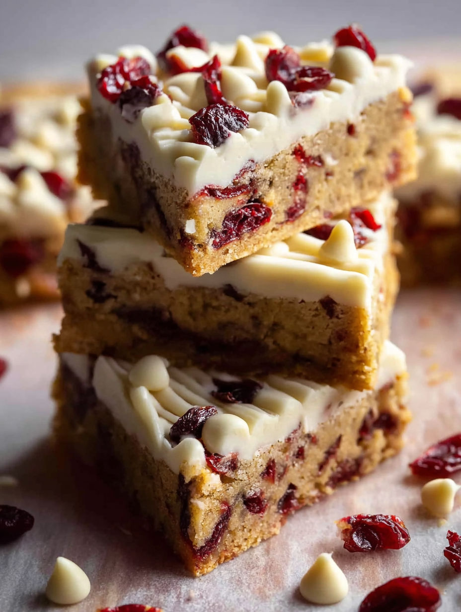 A stack of Starbucks Copycat Cranberry Bliss Bars.