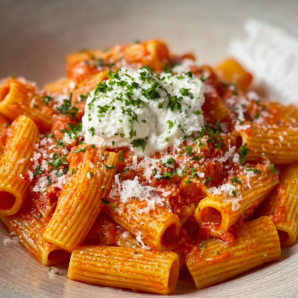 A plate of pasta with white cheese on top.