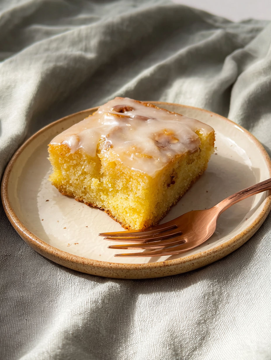 A piece of cake on a plate.