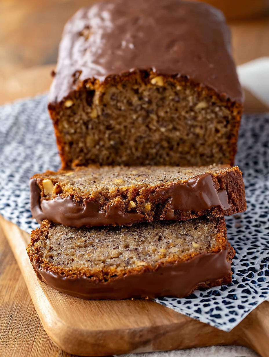 A slice of chocolate and nut bread.