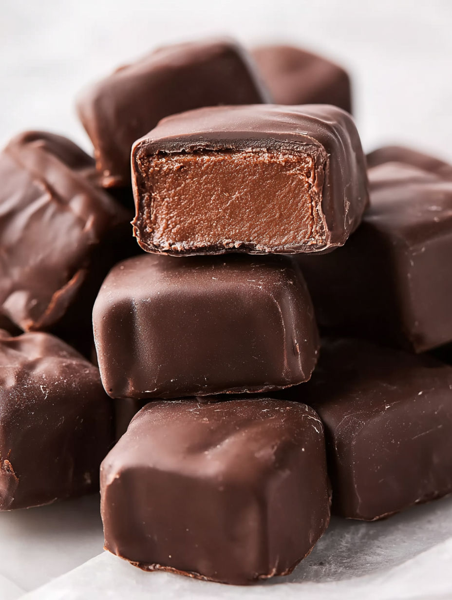 Chocolate candies with a filling of nougat.