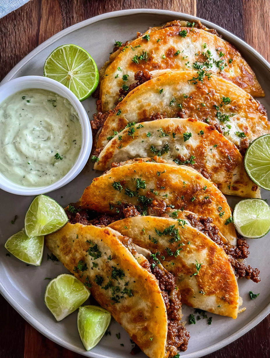 A plate of tacos with cheese on top.