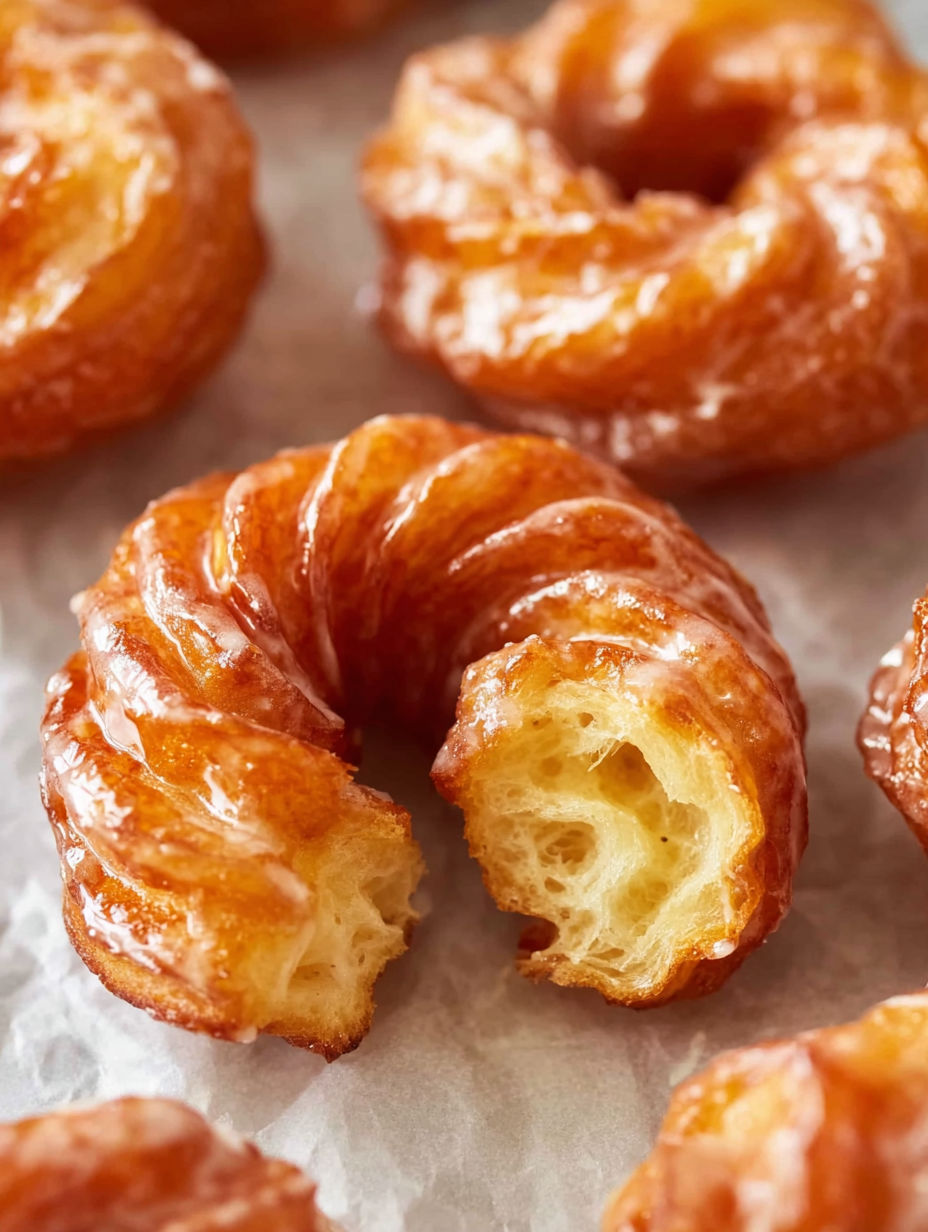 French crullers on a table.