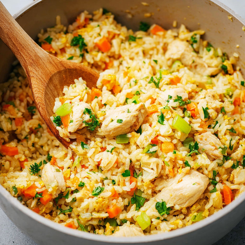 A bowl of rice and chicken.