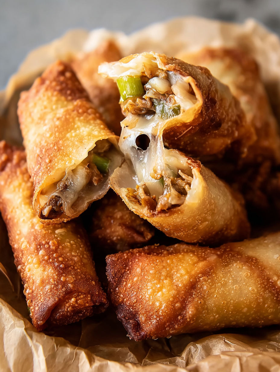 A plate of Philly cheesesteak egg rolls.