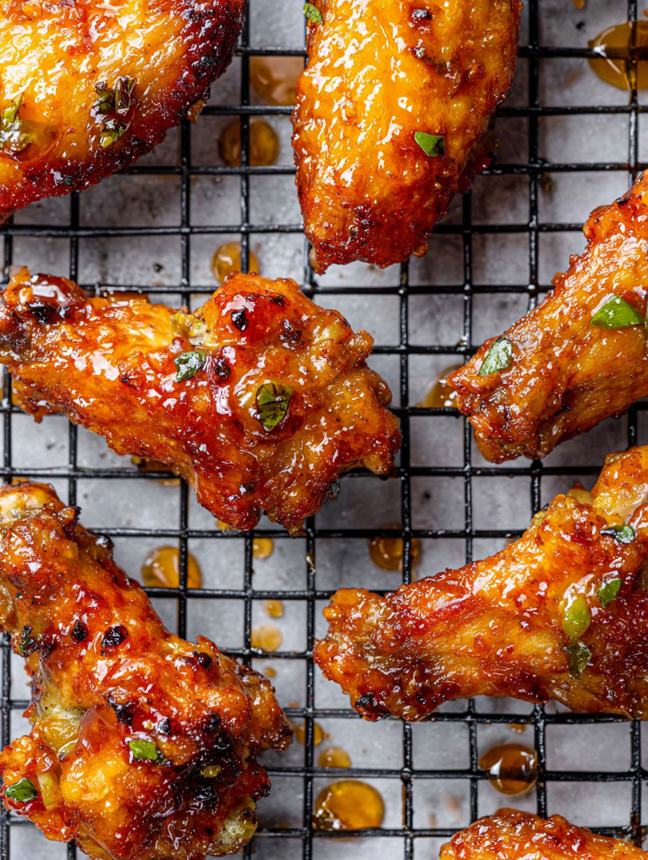 A tray of hot honey peach wings.