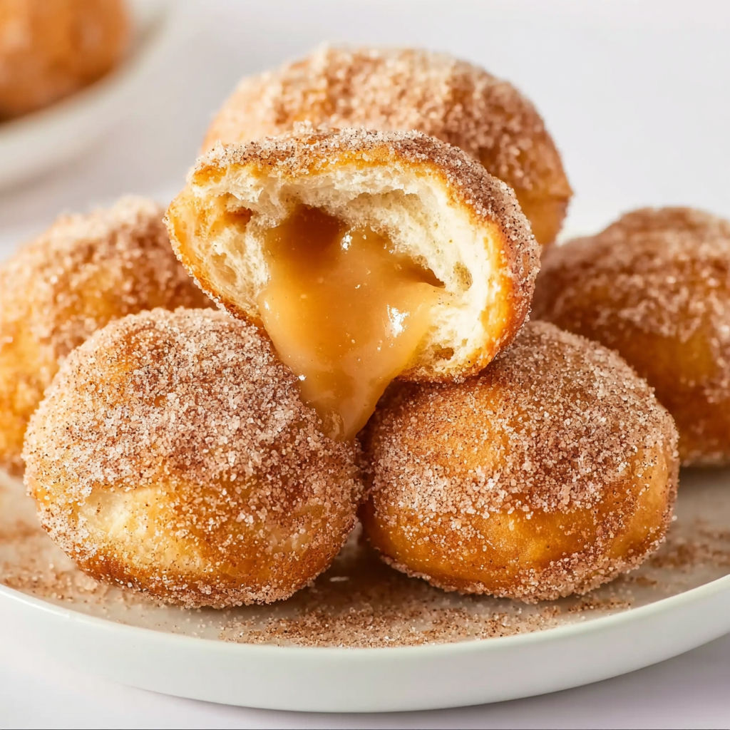 A plate of caramel apple pie bombs.