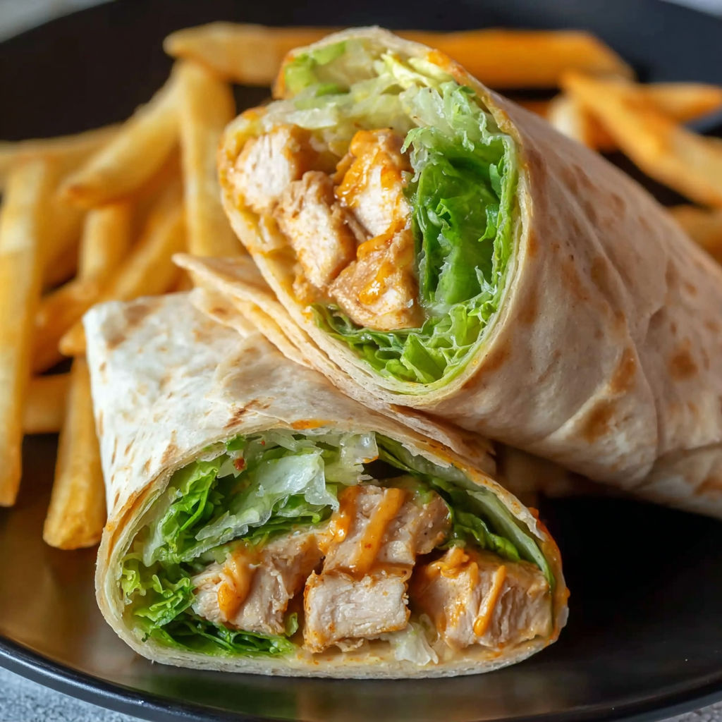 A Knuspriger Chicken Ranch Snack Wrap with lettuce and tomato.