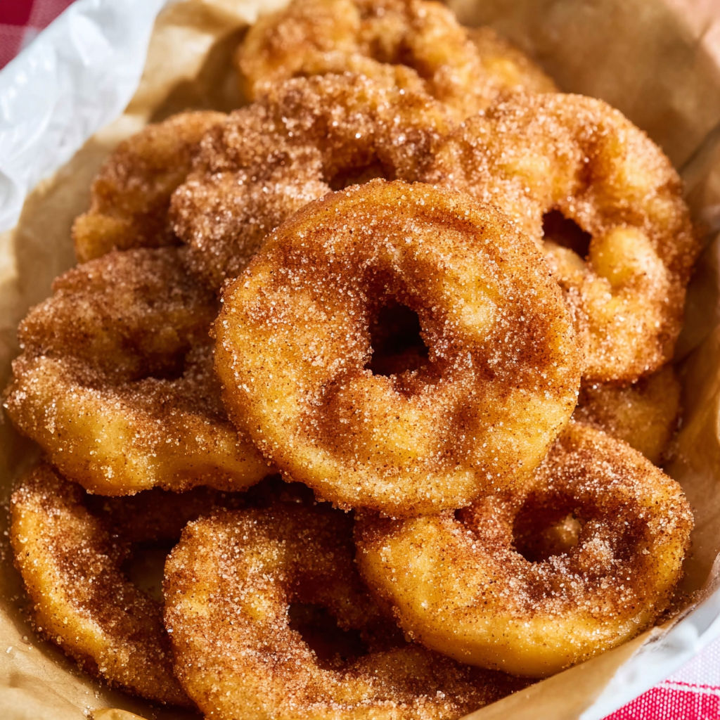 A bag of sugar coated doughnuts.