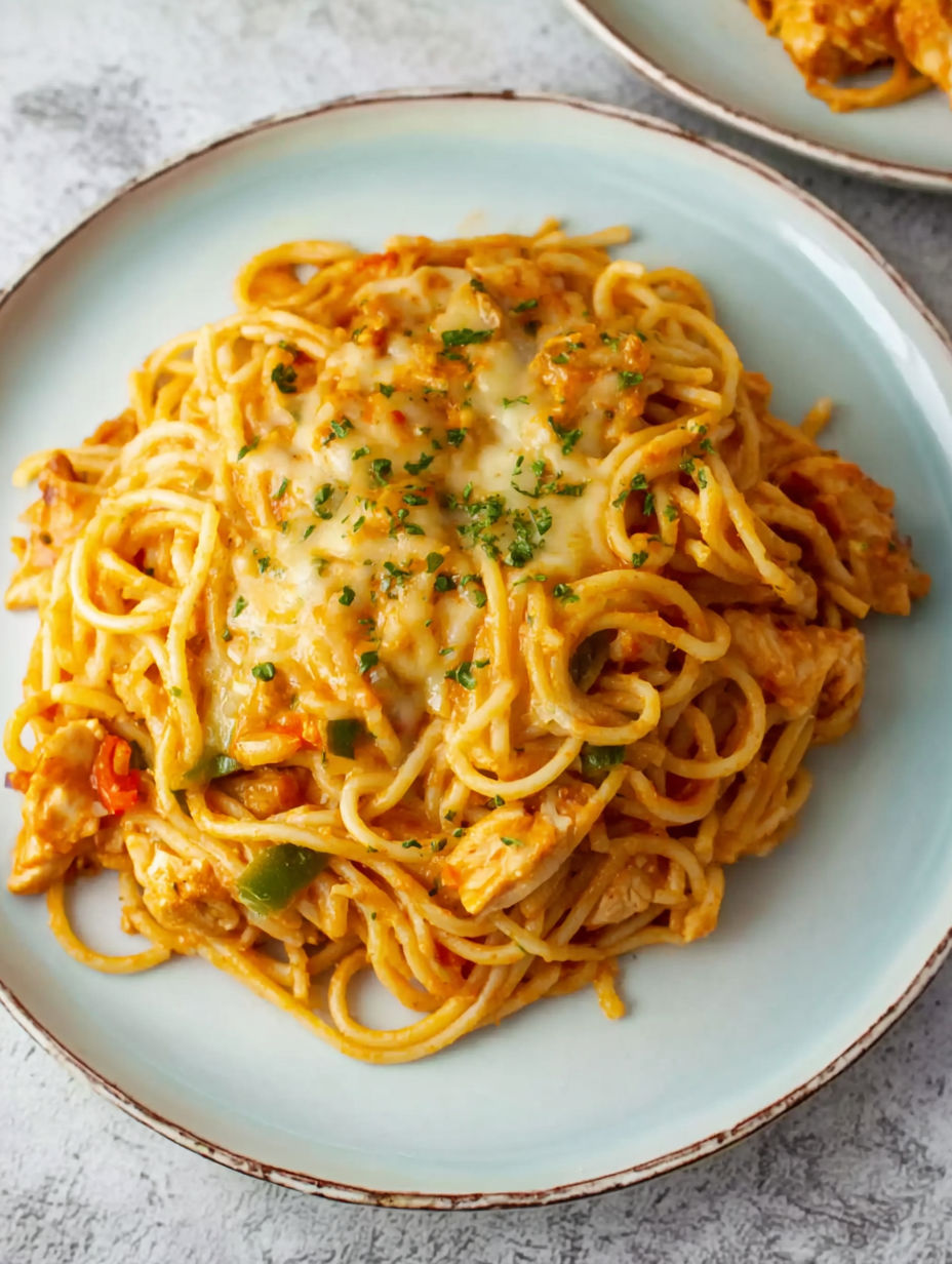 A plate of spaghetti with meat and vegetables.