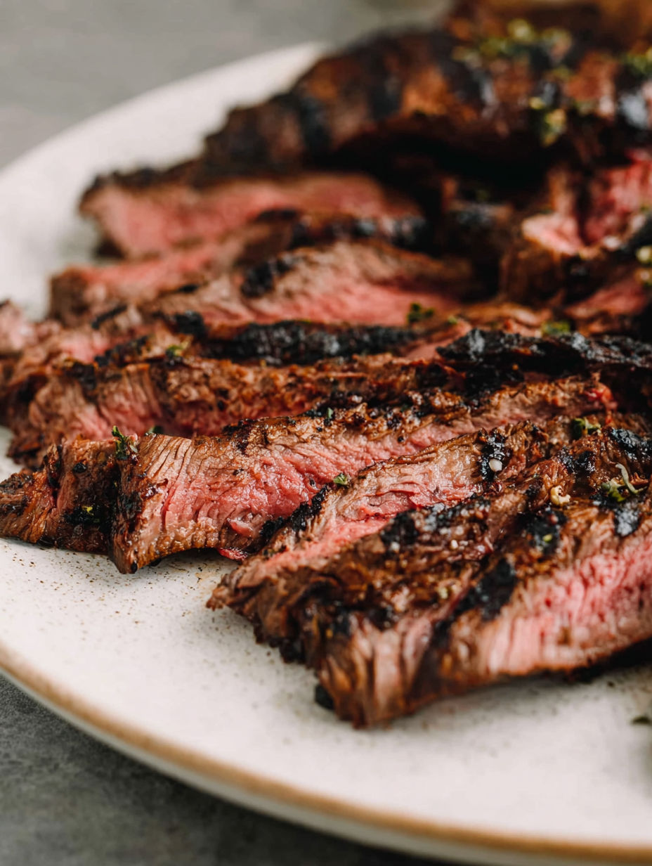 A plate of marinated skirt steak.