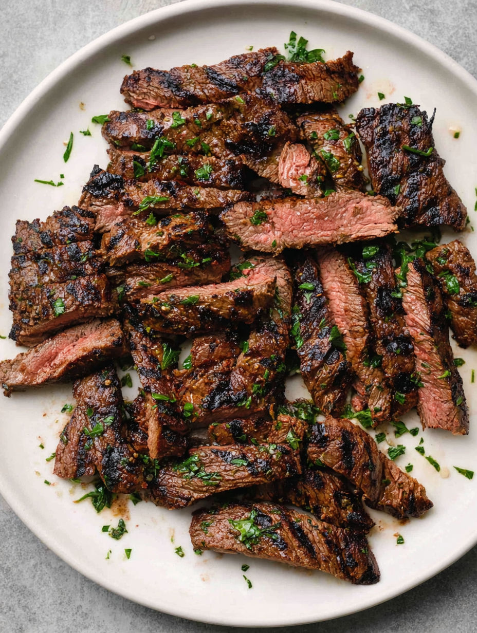 A plate of marinated skirt steak.